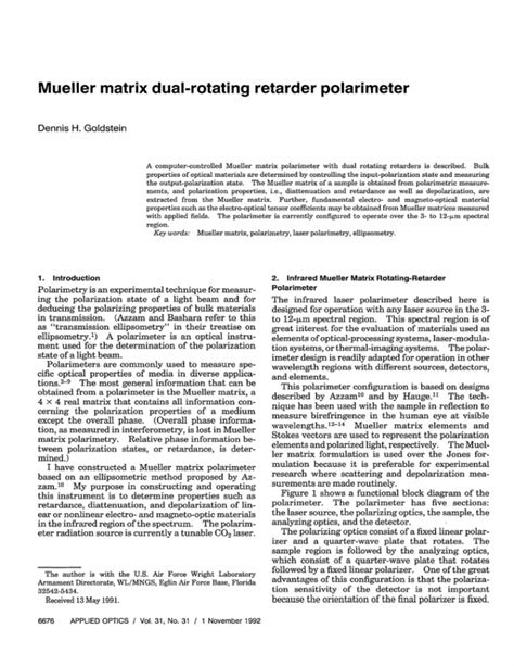 mueller matrix dual-rotating retarder polarimeter|Dual.